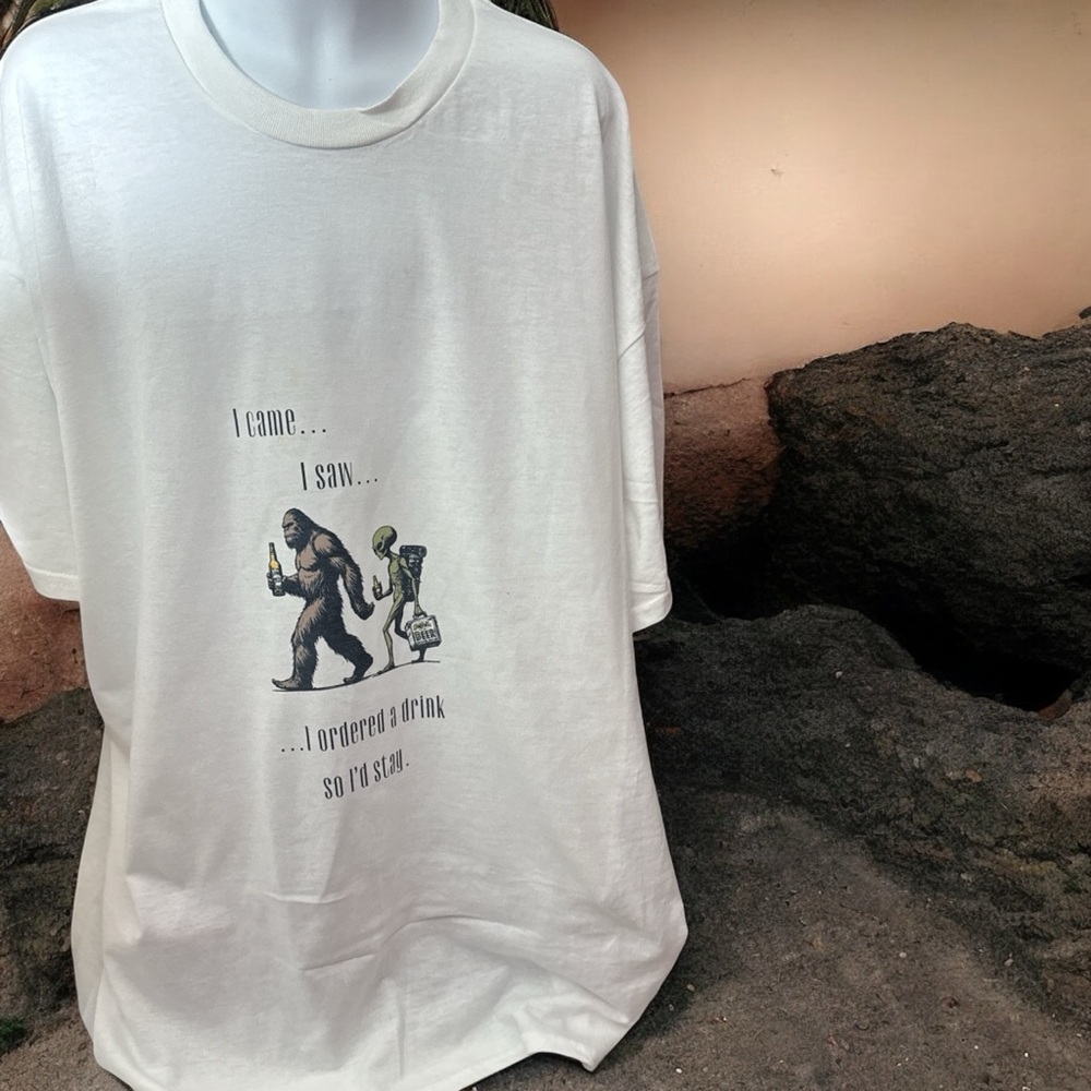 New Custom Unisex T-Shirt Alien and Sasquatch